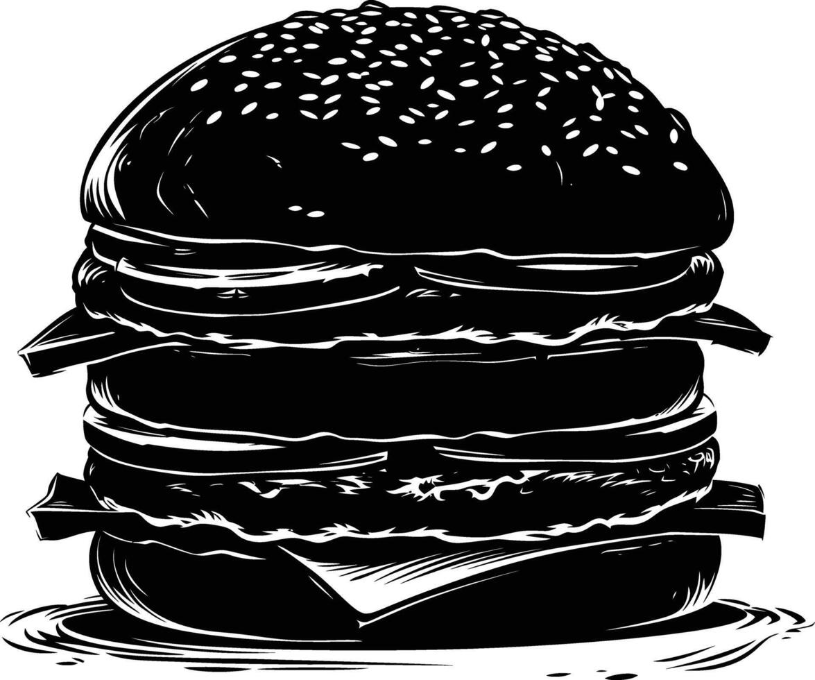 AI generated Silhouette hamburger black color only vector