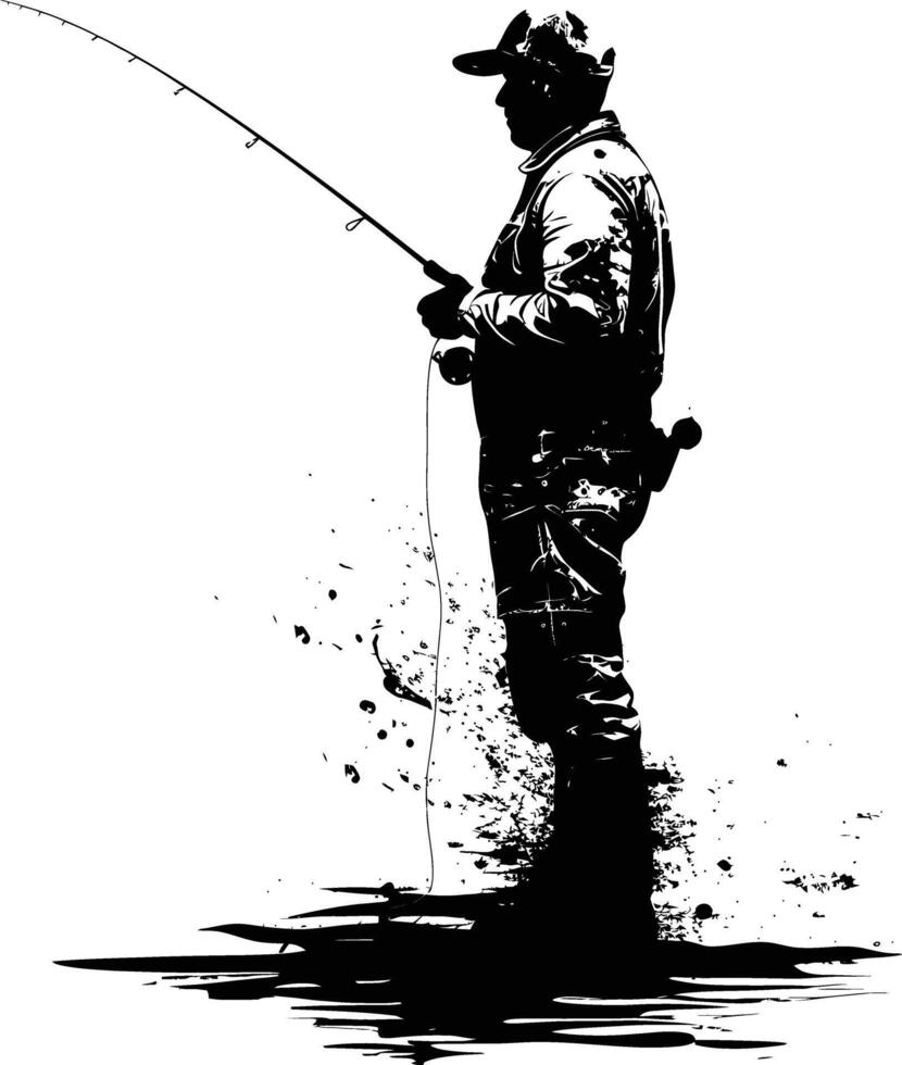 AI generated Silhouette fisherman black color only full body vector