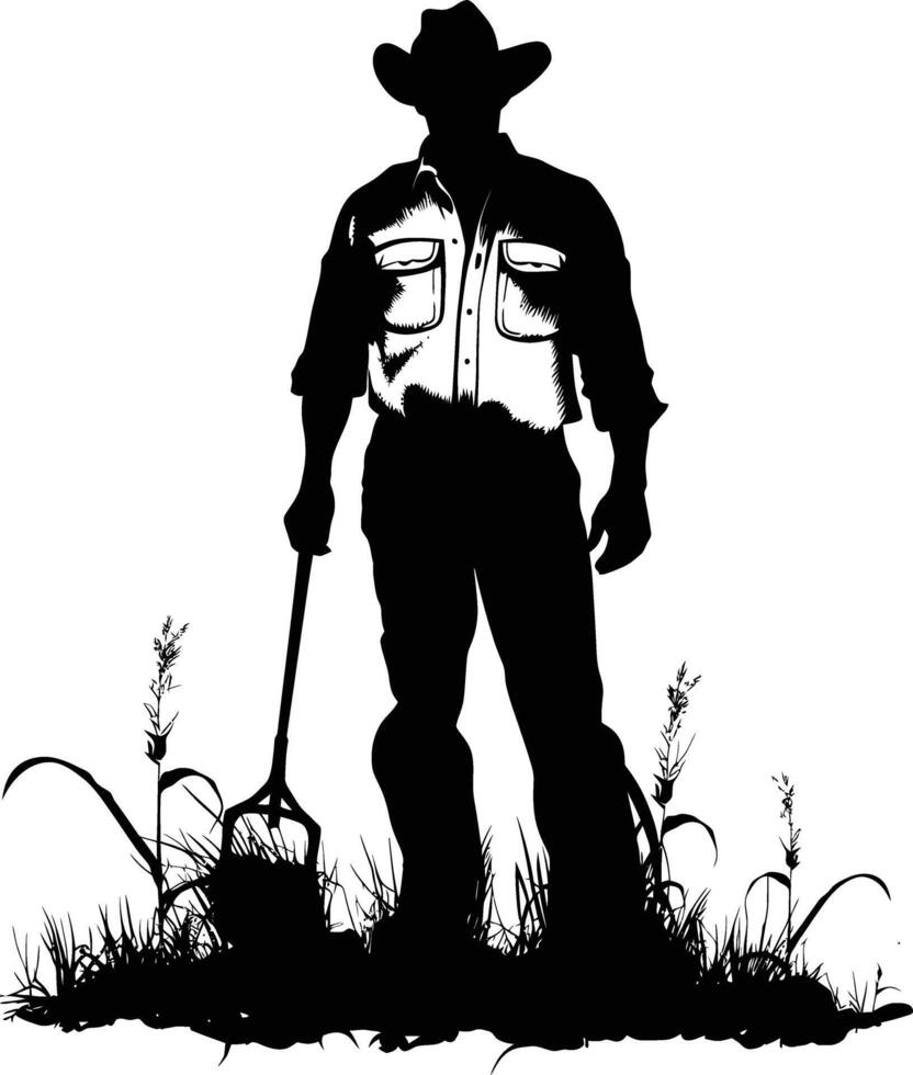 AI generated Silhouette farmer black color only full body vector