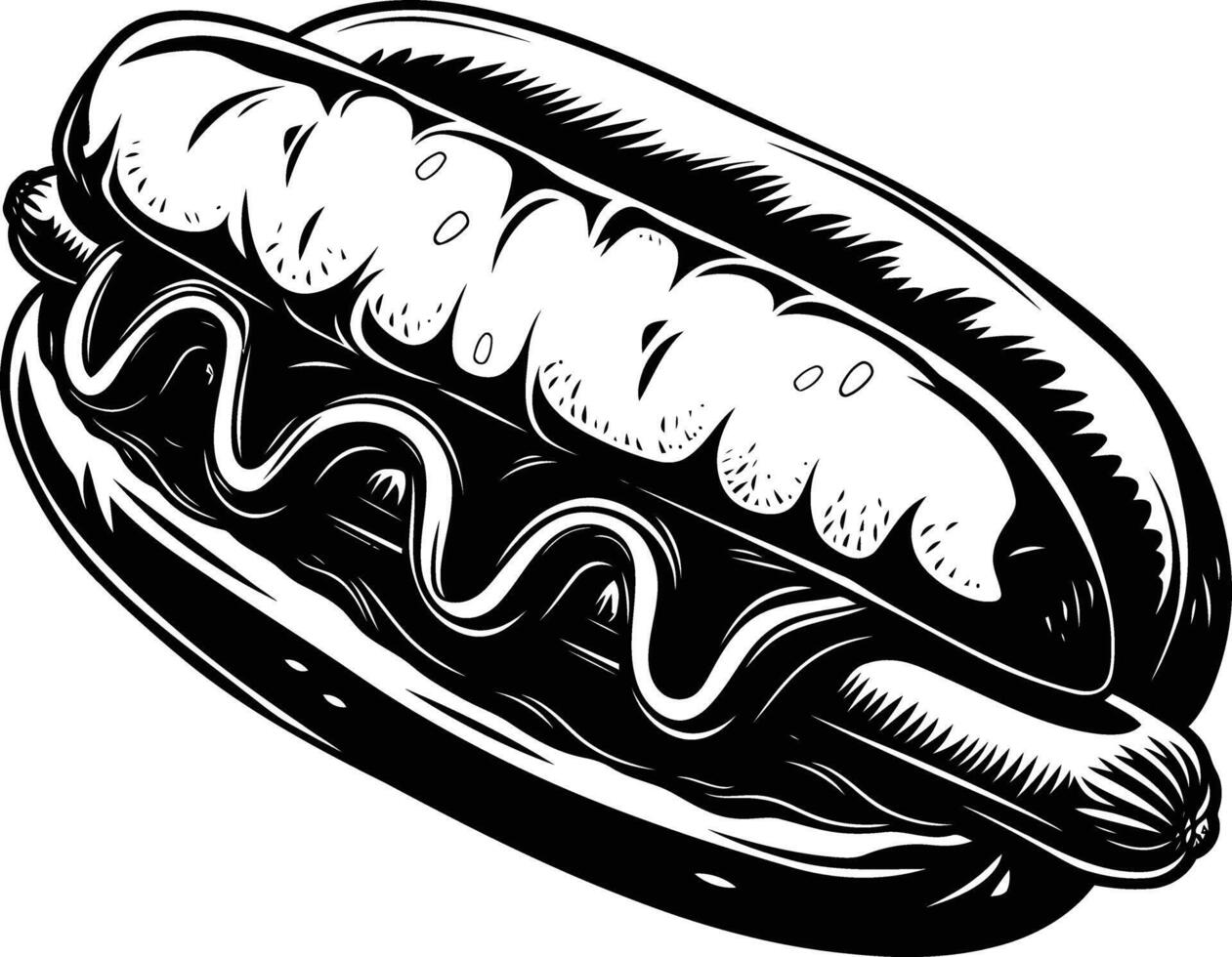 AI generated Silhouette hotdog black color only vector