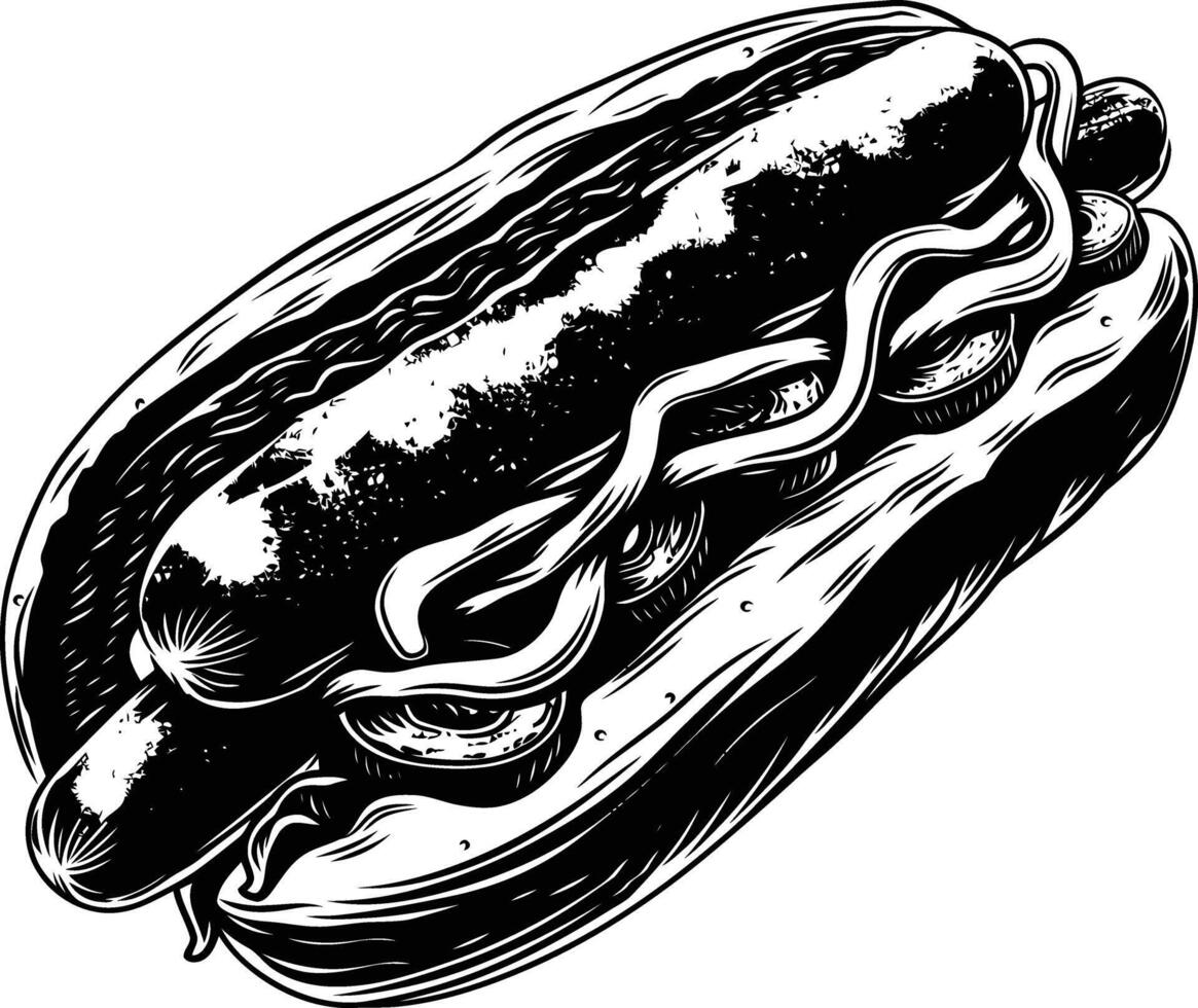 AI generated Silhouette hotdog black color only vector