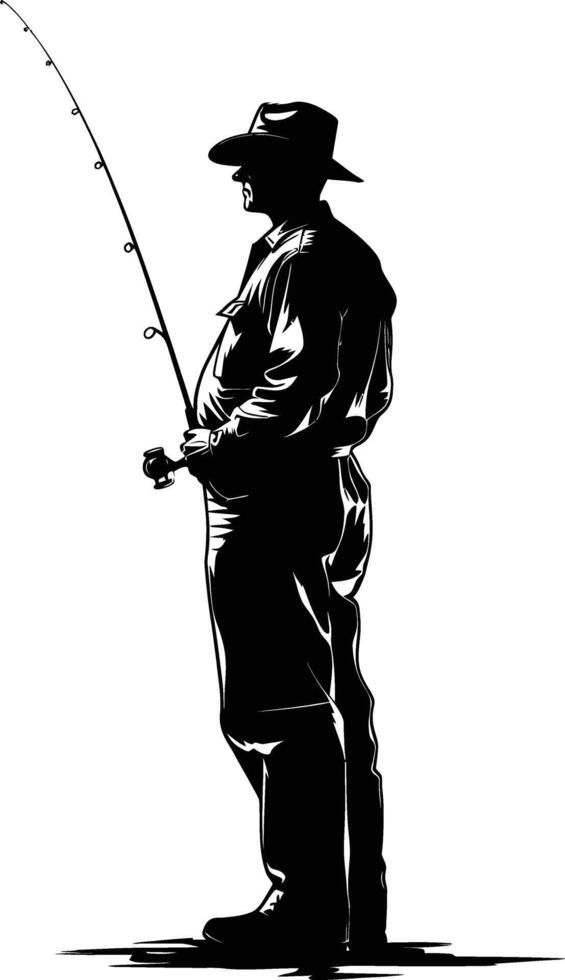 AI generated Silhouette fisherman black color only full body vector