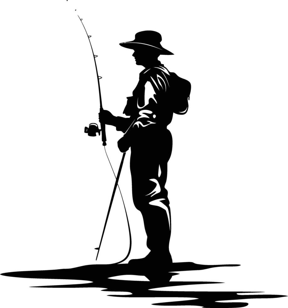 AI generated Silhouette fisherman black color only full body vector