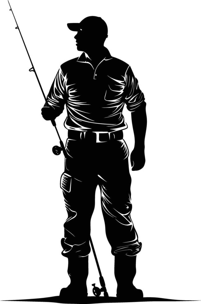 AI generated Silhouette fisherman black color only full body vector