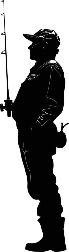 AI generated Silhouette fisherman black color only full body vector