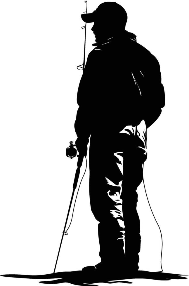 AI generated Silhouette fisherman black color only full body vector