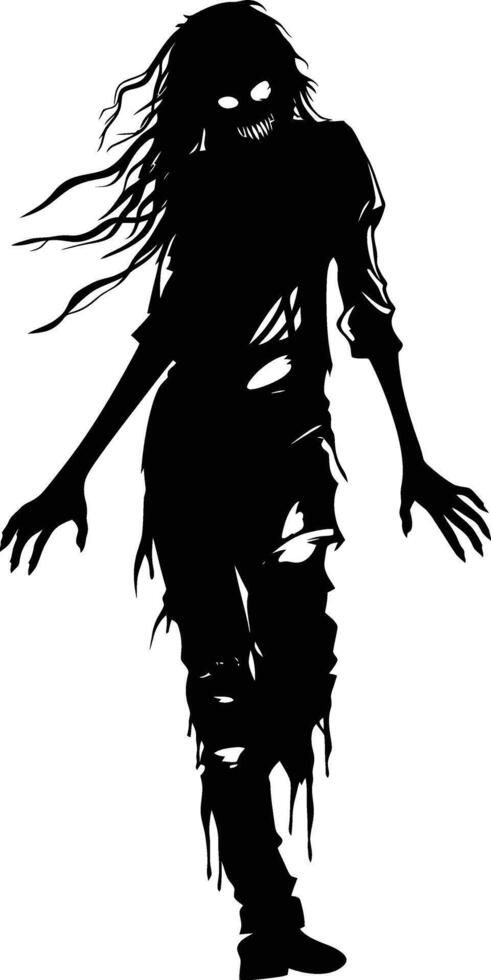 AI generated Silhouette zombie women black color only full body vector