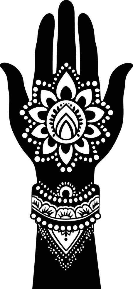 AI generated Silhouette wrist with henna tattoo mandala tattoo black color only vector