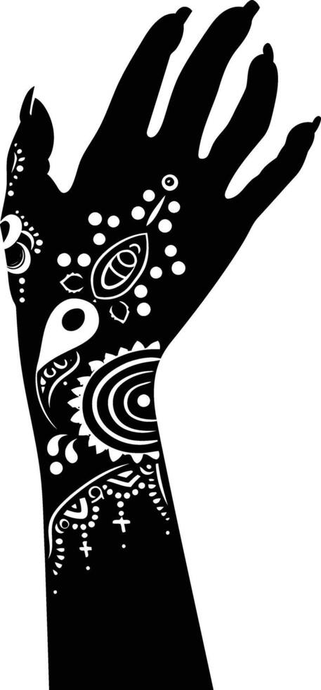 AI generated Silhouette wrist with henna tattoo mandala tattoo black color only vector