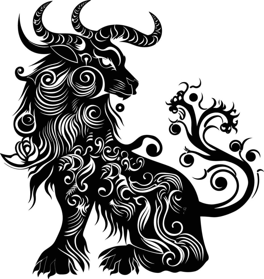 AI generated Silhouette Xiezhi or haetae the Mythical Creature ancient beast black color only vector