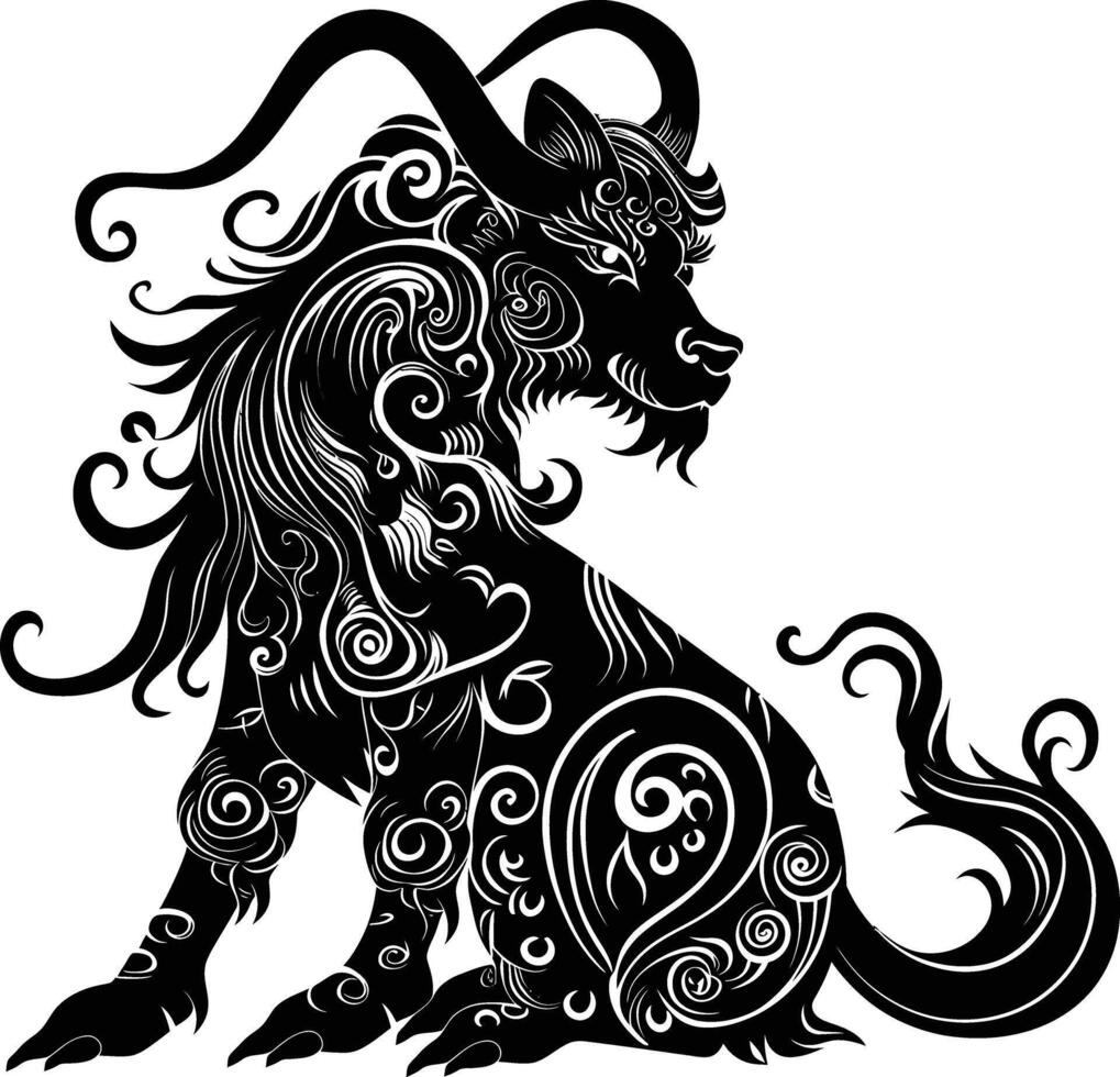 AI generated Silhouette Xiezhi or haetae the Mythical Creature ancient beast black color only vector