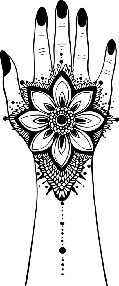 ai generado silueta muñeca con alheña tatuaje mandala tatuaje negro color solamente vector