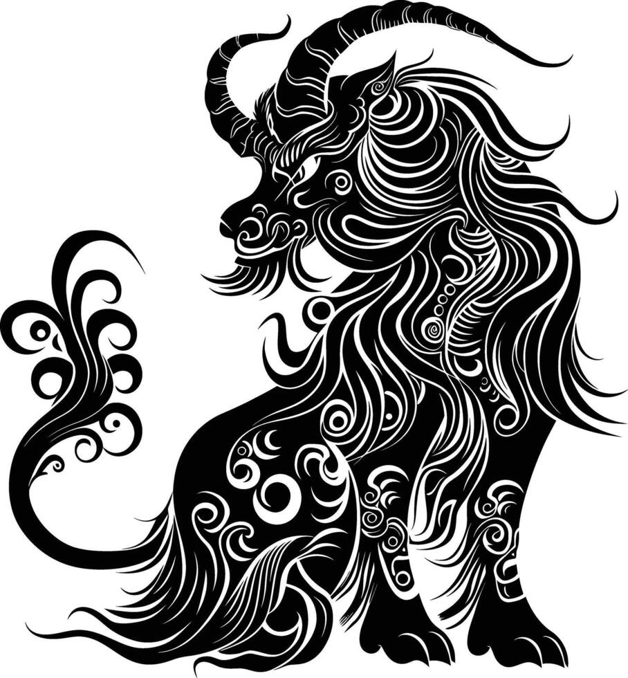 AI generated Silhouette Xiezhi or haetae the Mythical Creature ancient beast black color only vector