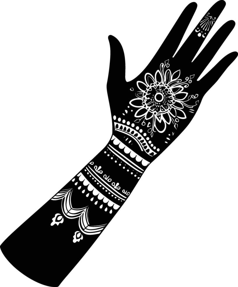 AI generated Silhouette wrist with henna tattoo mandala tattoo black color only vector