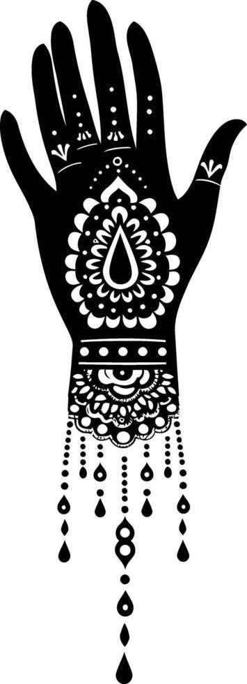 AI generated Silhouette wrist with henna tattoo mandala tattoo black color only vector