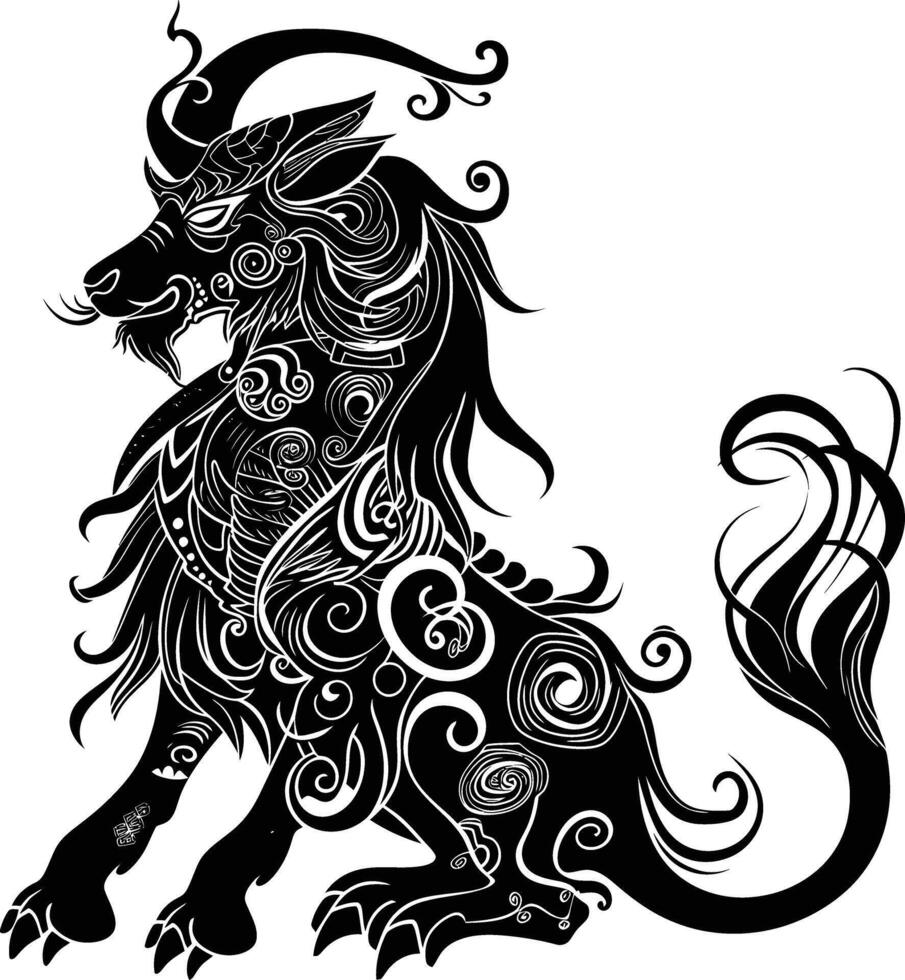 AI generated Silhouette Xiezhi or haetae the Mythical Creature ancient beast black color only vector