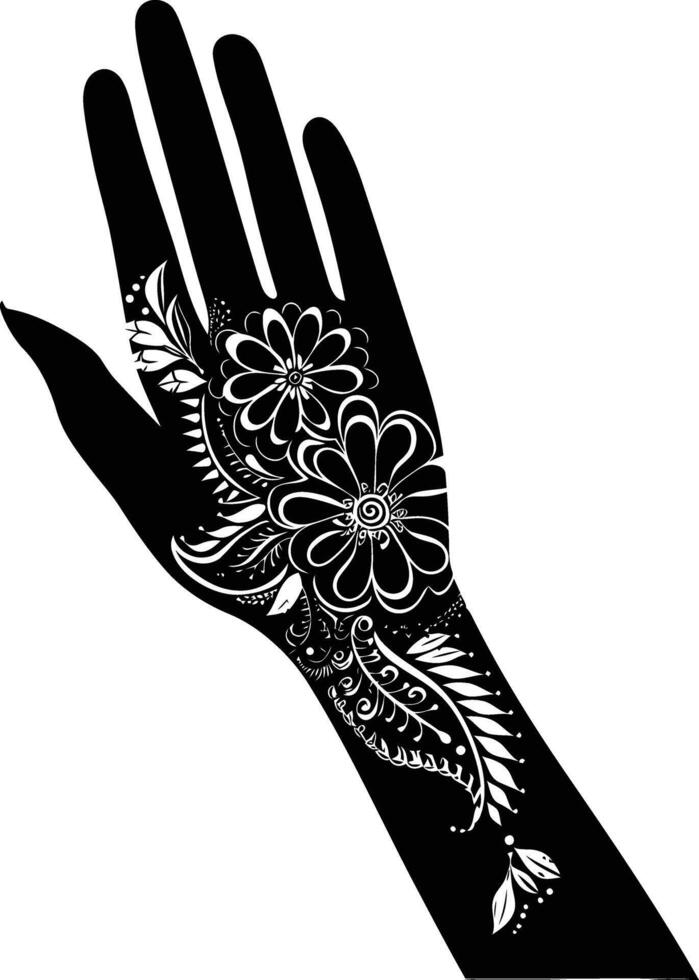 AI generated Silhouette wrist with henna tattoo mandala tattoo black color only vector