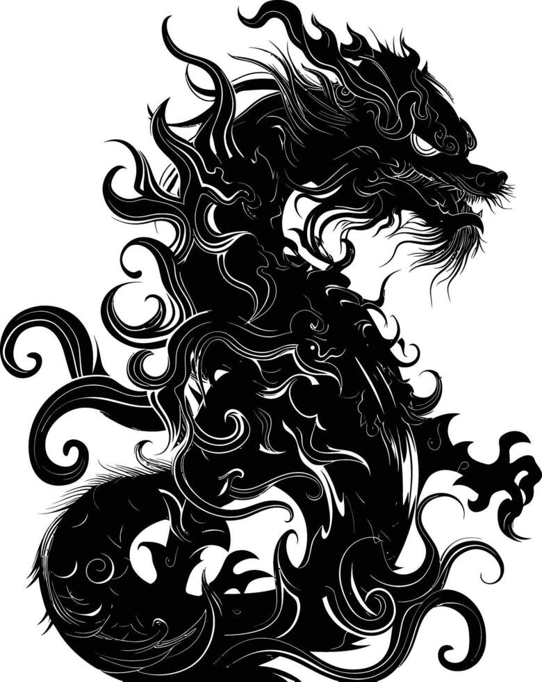 AI generated Silhouette Xiezhi or haetae the Mythical Creature ancient beast black color only vector