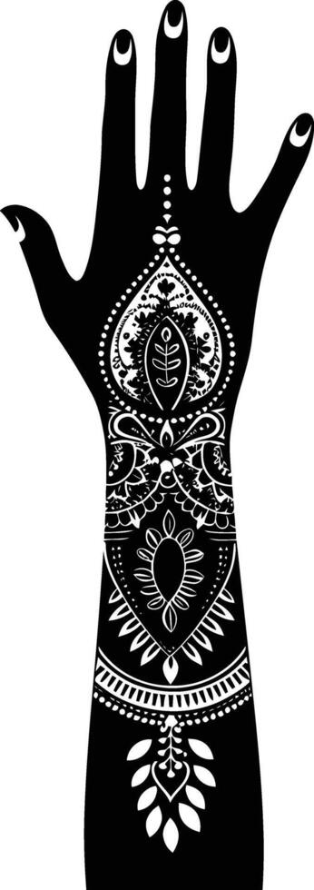 AI generated Silhouette wrist with henna tattoo mandala tattoo black color only vector