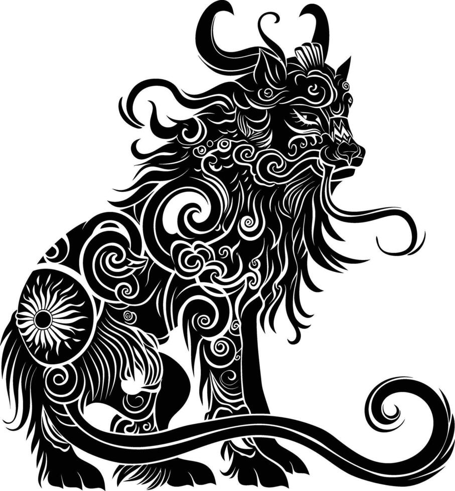 AI generated Silhouette Xiezhi or haetae the Mythical Creature ancient beast black color only vector