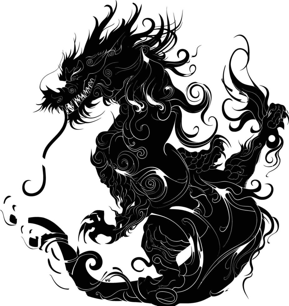 AI generated Silhouette Xiezhi or haetae the Mythical Creature ancient beast black color only vector