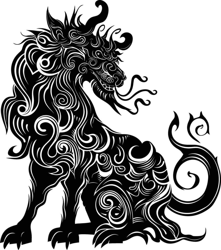 ai generado silueta xiezhi o haetae el mítico criatura antiguo bestia negro color solamente vector