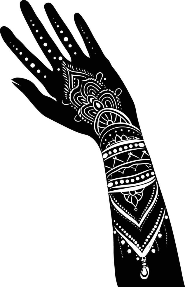 AI generated Silhouette wrist with henna tattoo mandala tattoo black color only vector