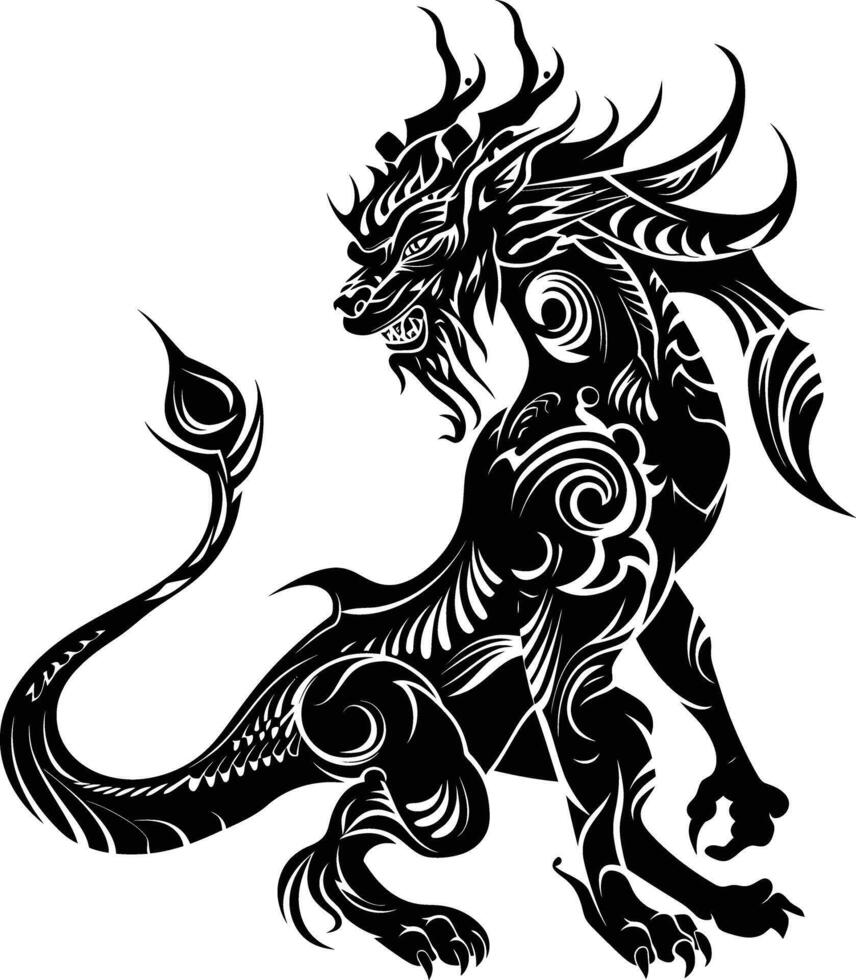 AI generated Silhouette Xiezhi or haetae the Mythical Creature ancient beast black color only vector