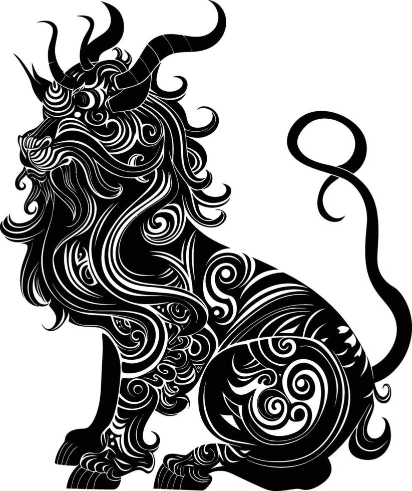 AI generated Silhouette Xiezhi or haetae the Mythical Creature ancient beast black color only vector