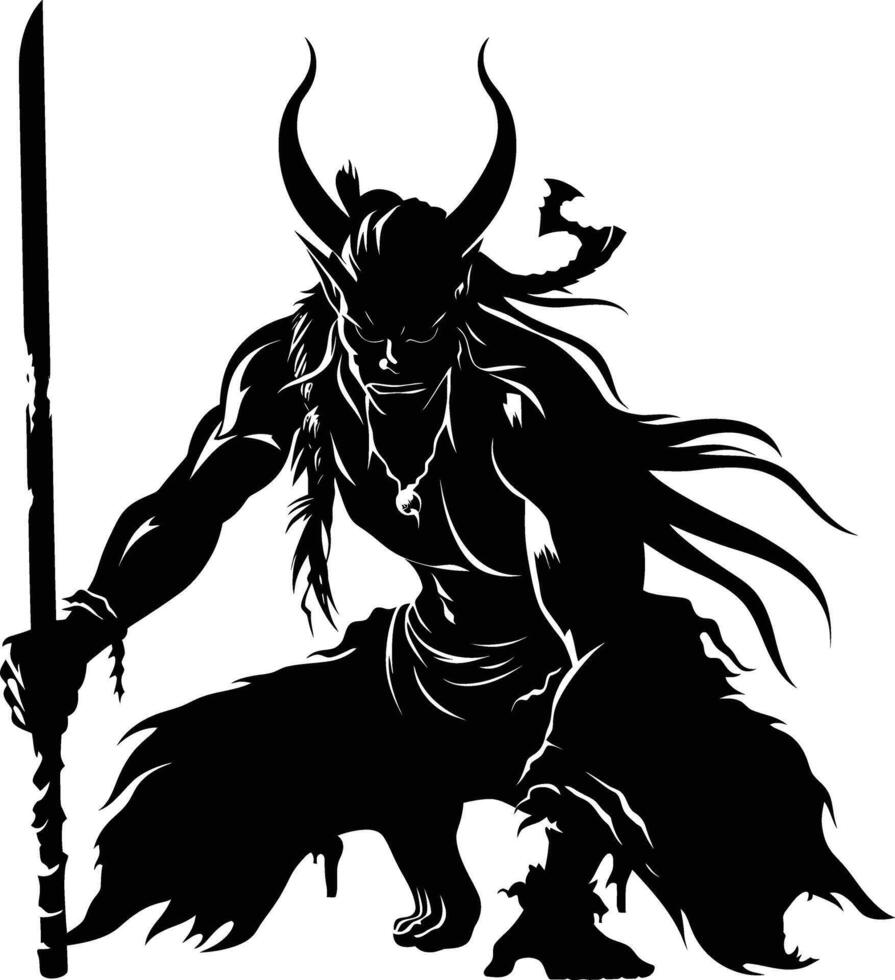 AI generated Silhouette Xiezhi or haetae the Mythical Creature ancient beast black color only vector