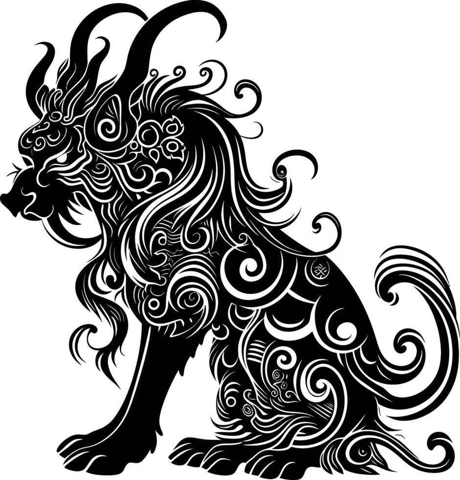 AI generated Silhouette Xiezhi or haetae the Mythical Creature ancient beast black color only vector