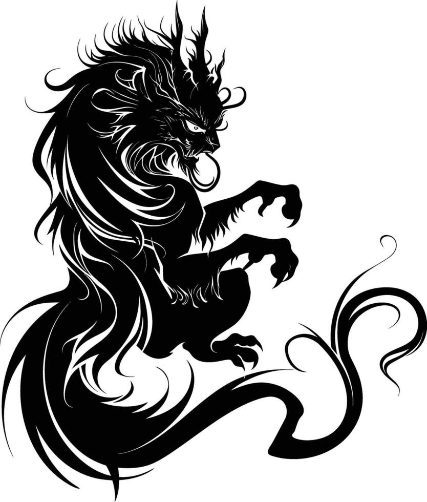 AI generated Silhouette Xiezhi or haetae the Mythical Creature ancient beast black color only vector