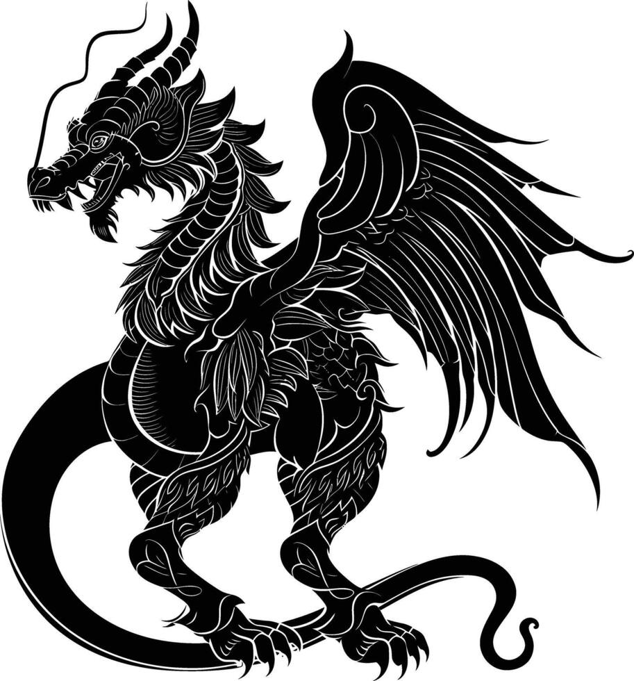 AI generated Silhouette Xiezhi or haetae the Mythical Creature ancient beast black color only vector