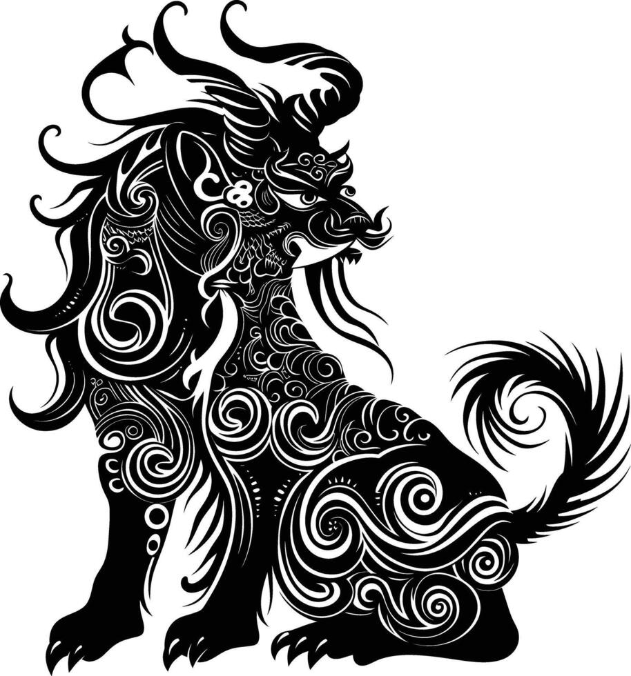 AI generated Silhouette Xiezhi or haetae the Mythical Creature ancient beast black color only vector