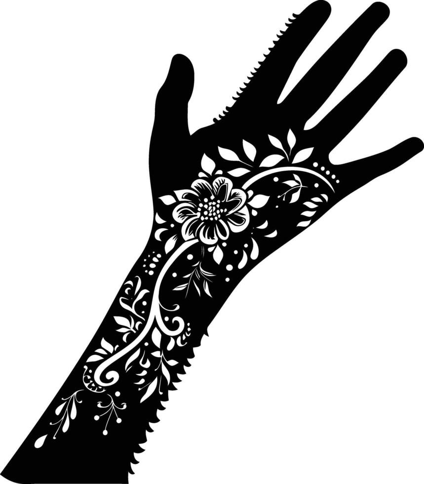 AI generated Silhouette wrist with henna tattoo mandala tattoo black color only vector