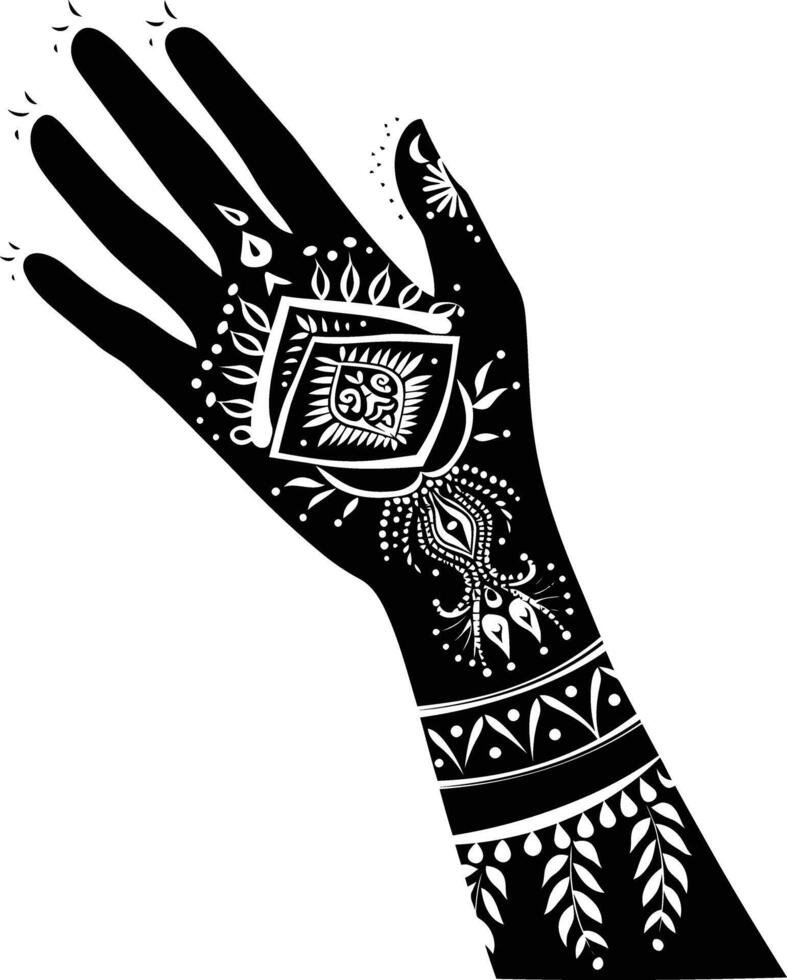 AI generated Silhouette wrist with henna tattoo mandala tattoo black color only vector