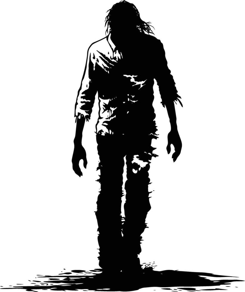 AI generated Silhouette zombie black color only full body vector