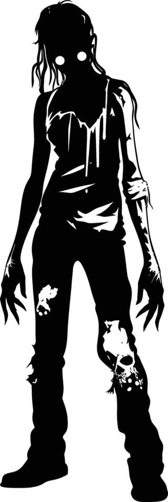 AI generated Silhouette zombie women black color only full body vector