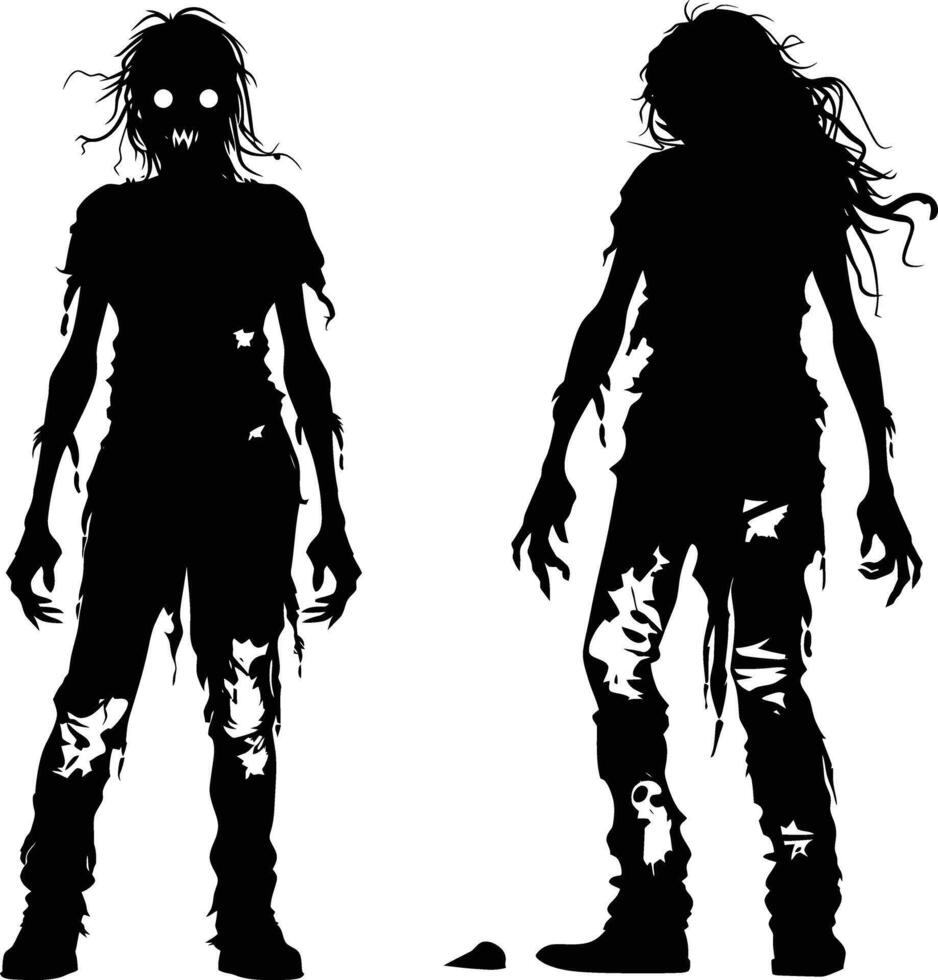 AI generated Silhouette zombie women black color only full body vector