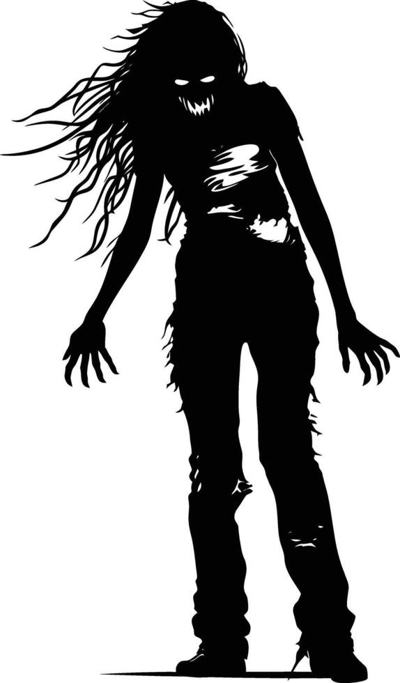 AI generated Silhouette zombie women black color only full body vector