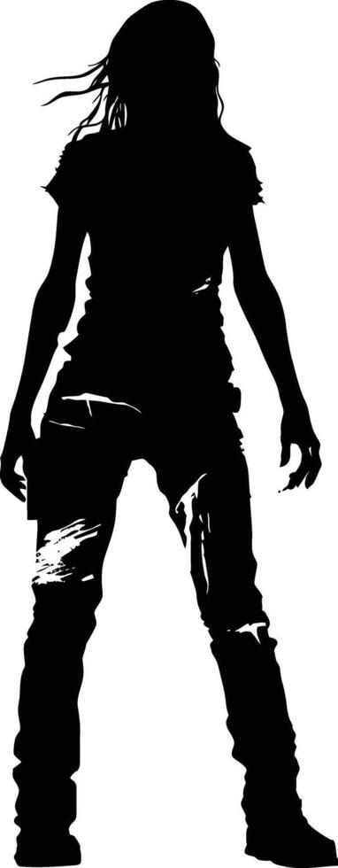 AI generated Silhouette zombie women black color only full body vector