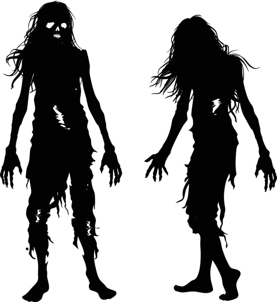 ai generado silueta zombi mujer negro color solamente lleno cuerpo vector