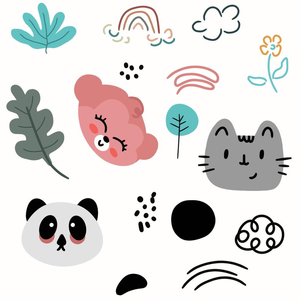 Childish Pattern With Cute Cat Monkey Panda Kids Wallpaper Seamless for Scandinavian Style Texture For Fabric Wrapping Textile Wallpaper vector
