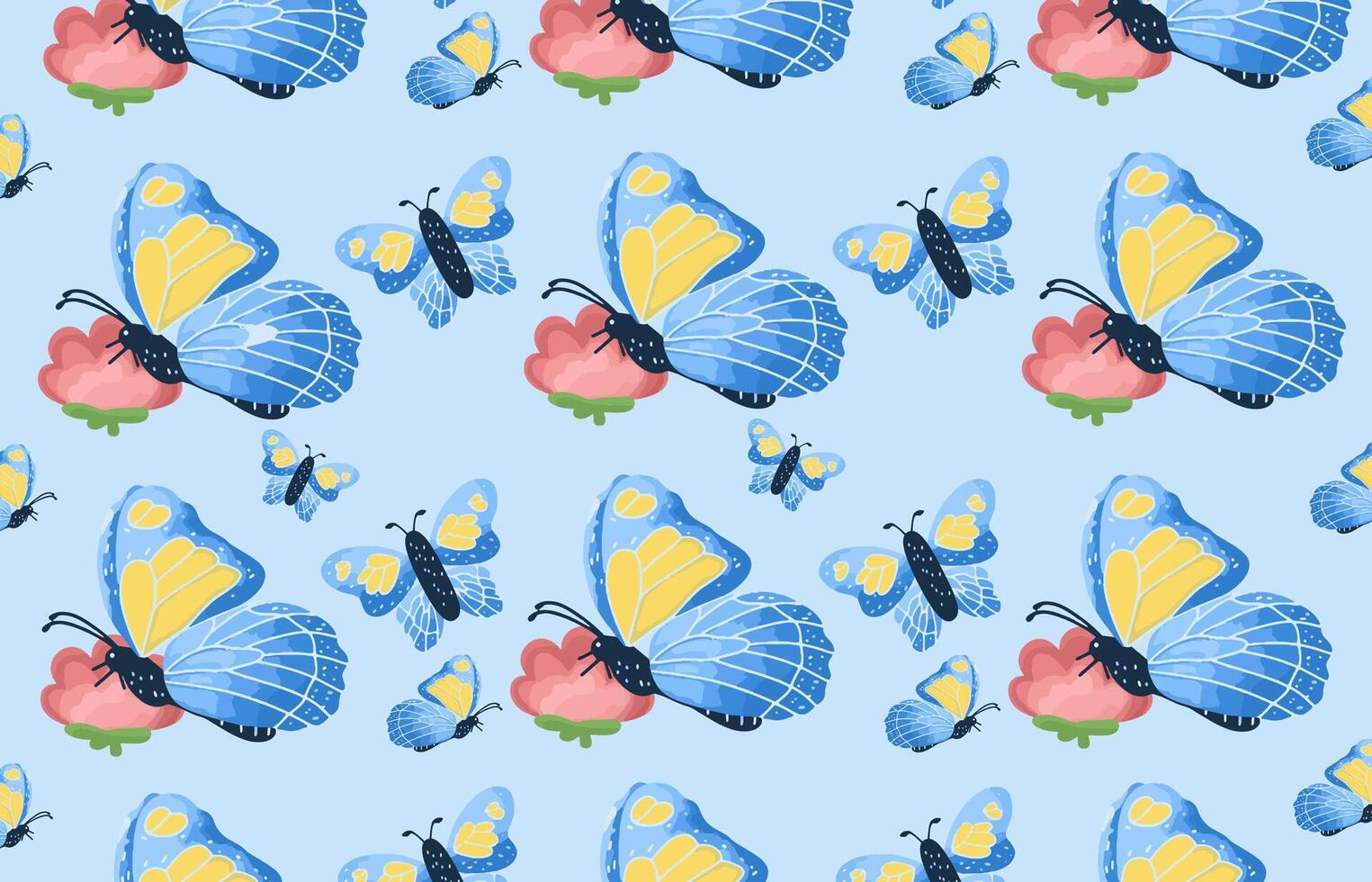 Seamless butterfly patterns. Blue Butterfly Illustration watercolor style for Fabric, Textile, Packaging design, Wrapping Paper, Wallpaper vector