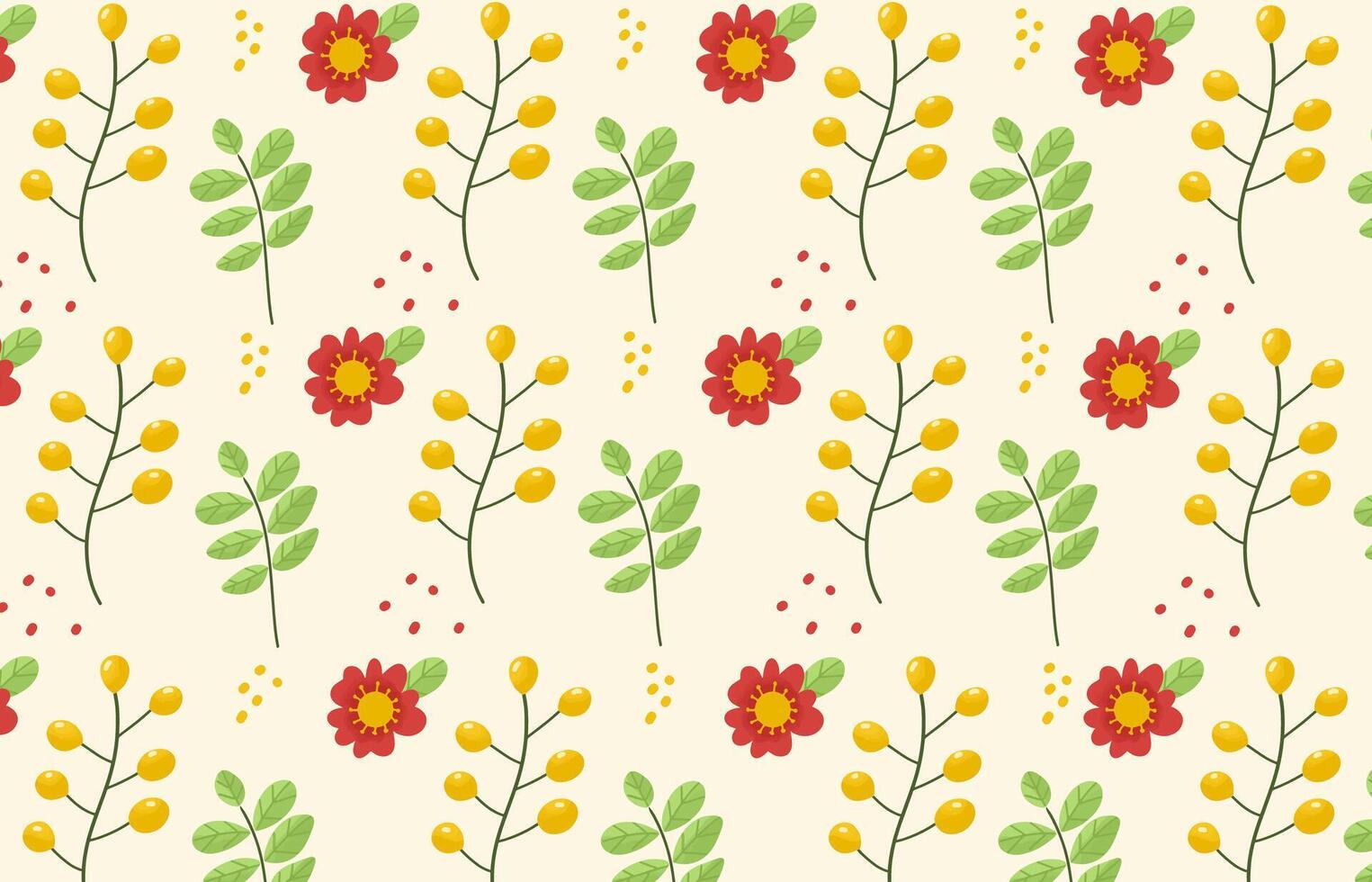 Seamless Wild Spring Pattern for Fabric, Textile, Wallpaper, and Design Projects. Yellow and Red Spring flowers on Yellow Background vector