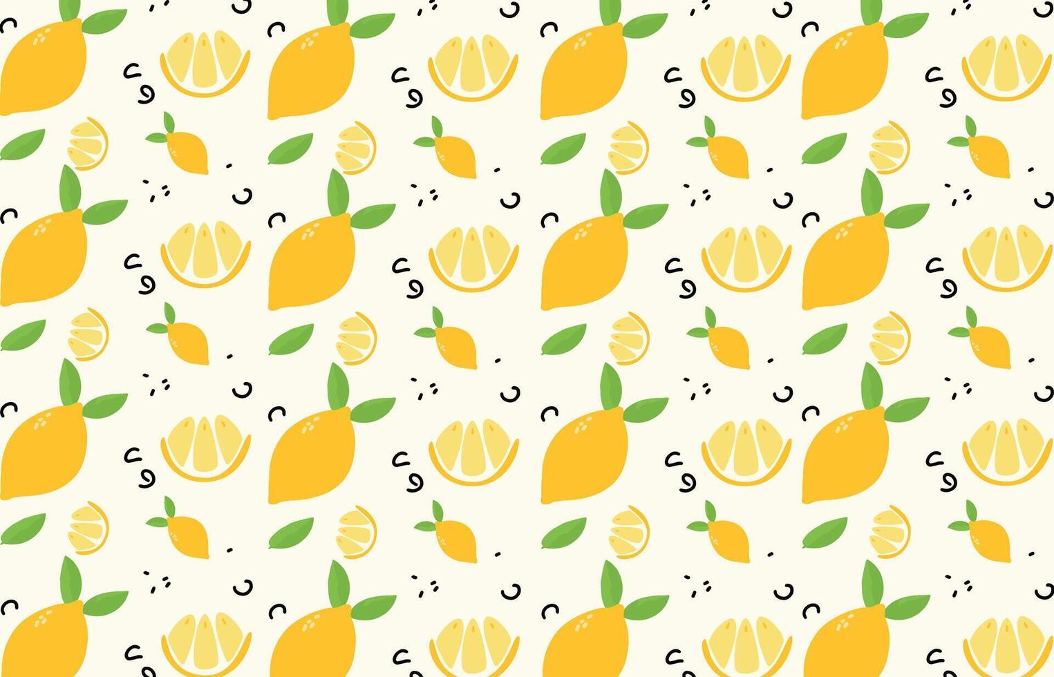 Seamless fruit pattern with lemons and leaves background suitable for wallpaper fabric prints textile decorative wrapping paper vector