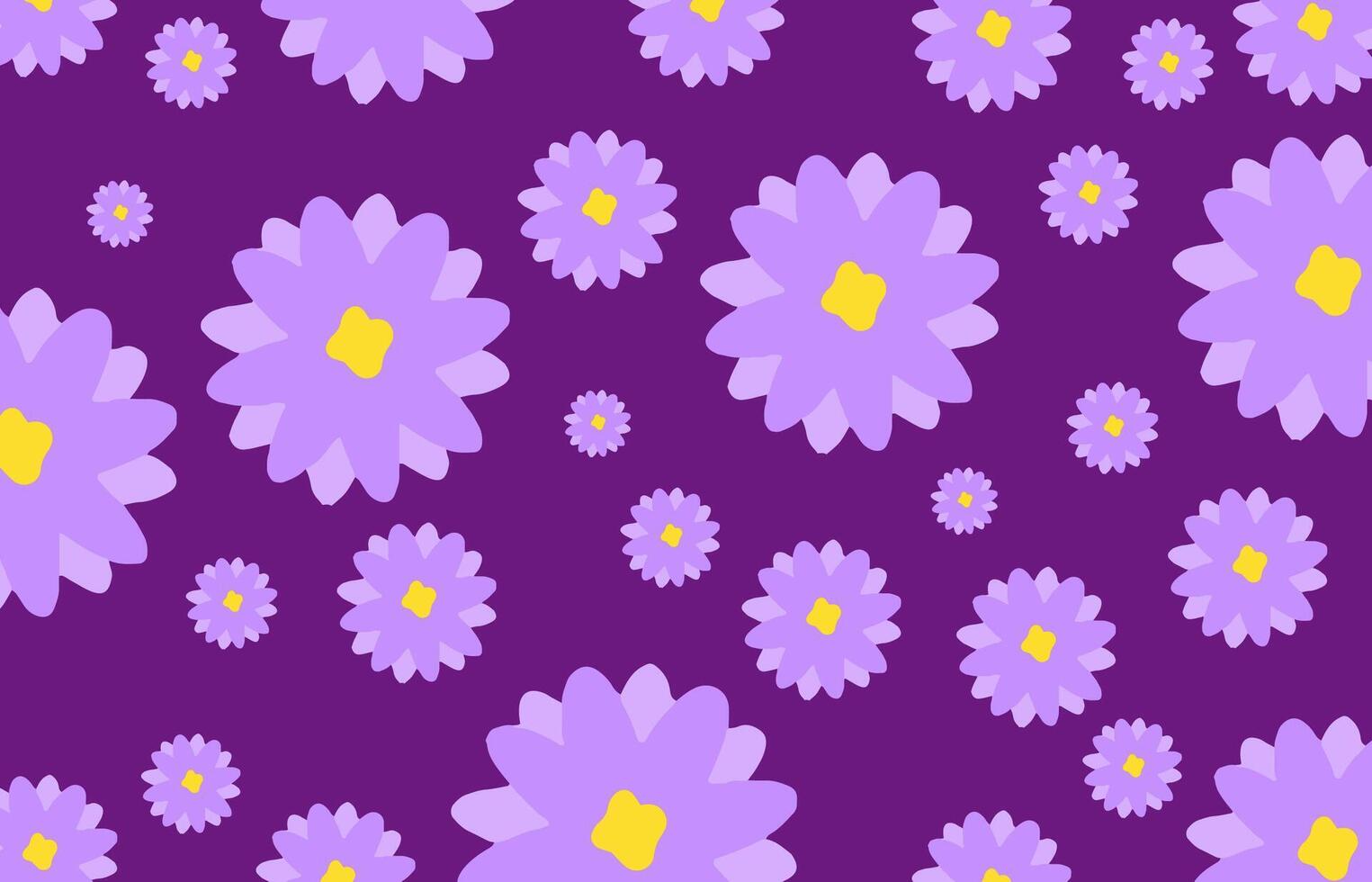 Seamless simple daisy floral pattern for Fabric, Textile, Wallpaper, wall decor, Packaging design, Wrapping Paper, Wallpaper, Background. Purple Daisy flowers on Dark Purple vector