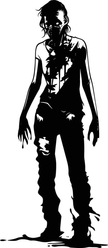 AI generated Silhouette zombie women black color only full body vector