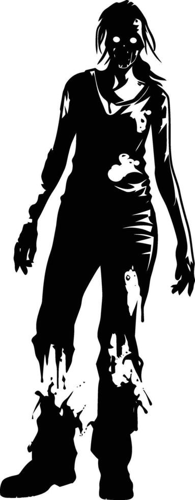 AI generated Silhouette zombie women black color only full body vector