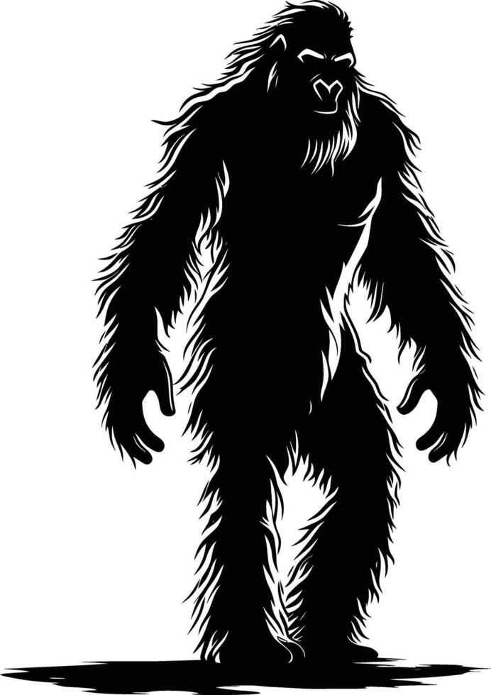 AI generated Silhouette Yeti the Mythical Creature ancient beast black color only vector